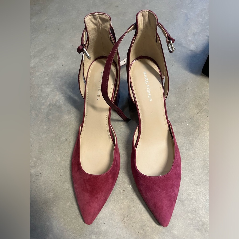 Marc Fisher pointed toe block heels with ankle strap. Like new